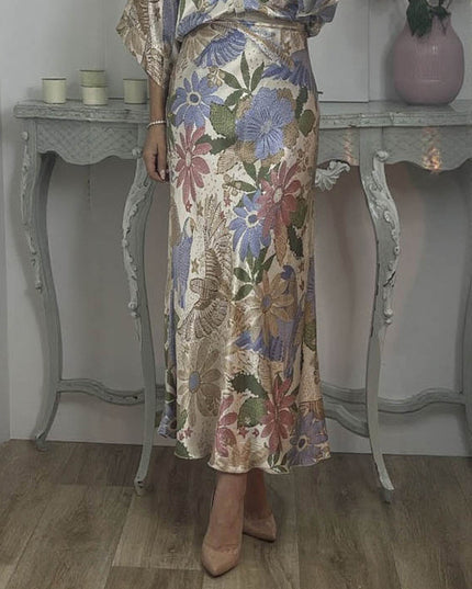 Exquisite Satin Floral Print Fishtail Skirt