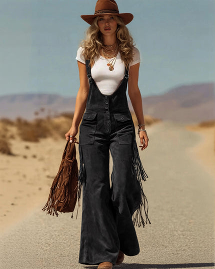 Retro Faux Suede Flared Overalls