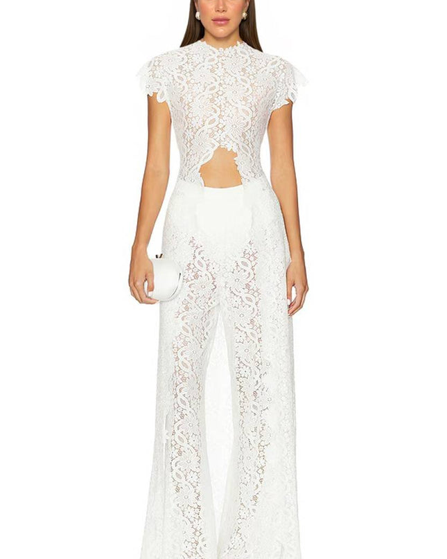 Lace Long-sleeved Top And Wide-leg Pants Set（Headscarf Not Included）