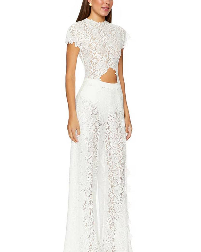 Lace Long-sleeved Top And Wide-leg Pants Set（Headscarf Not Included）