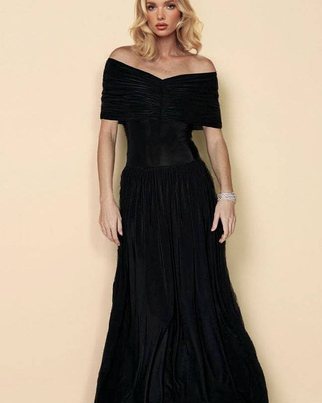 Off-shoulder Tulle Splicing Maxi Dress