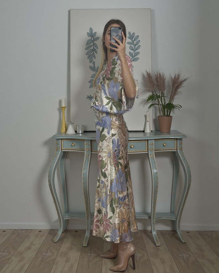 Exquisite Satin Floral Print Off-shoulder Shirt