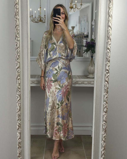 Exquisite Satin Floral Print Off-shoulder Shirt