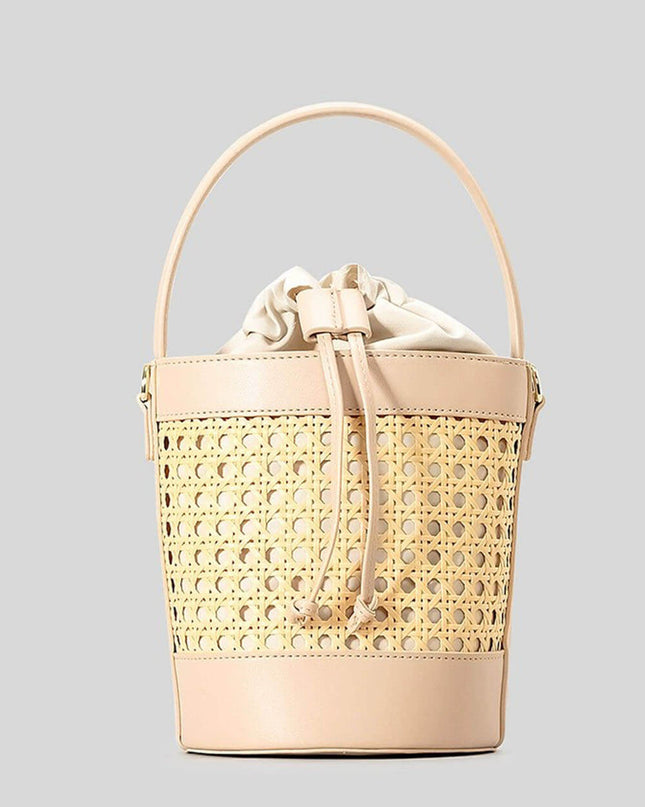 Beach Holiday Hollow Hand-Woven Rattan Drawstring Bucket Bag