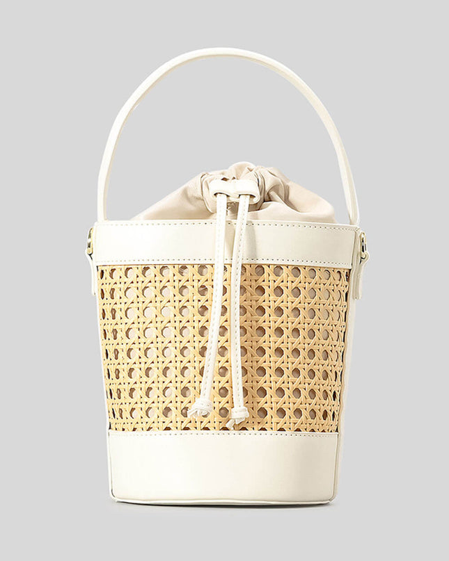Beach Holiday Hollow Hand-Woven Rattan Drawstring Bucket Bag
