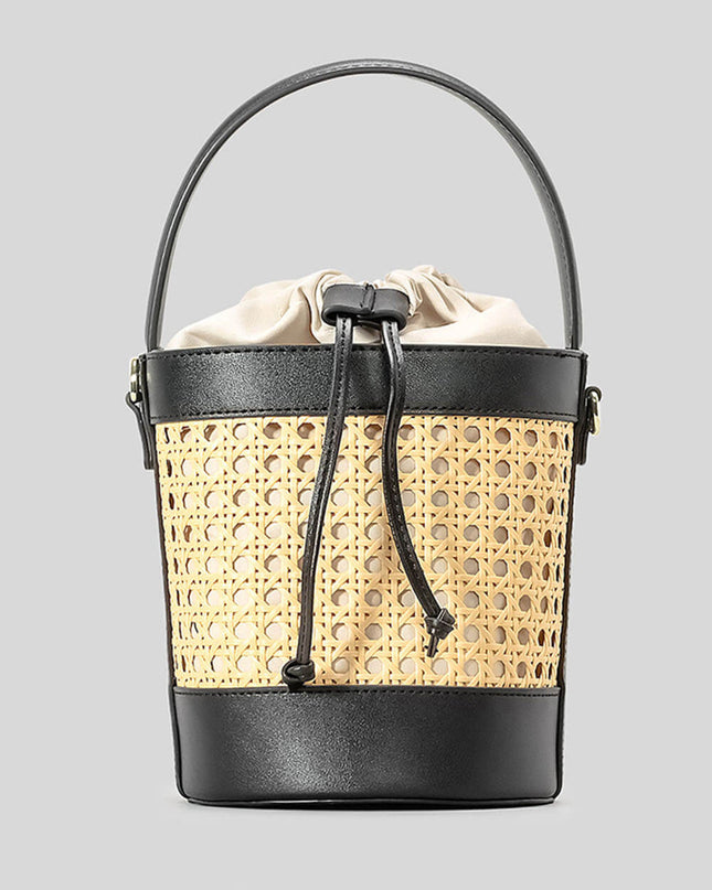 Beach Holiday Hollow Hand-Woven Rattan Drawstring Bucket Bag