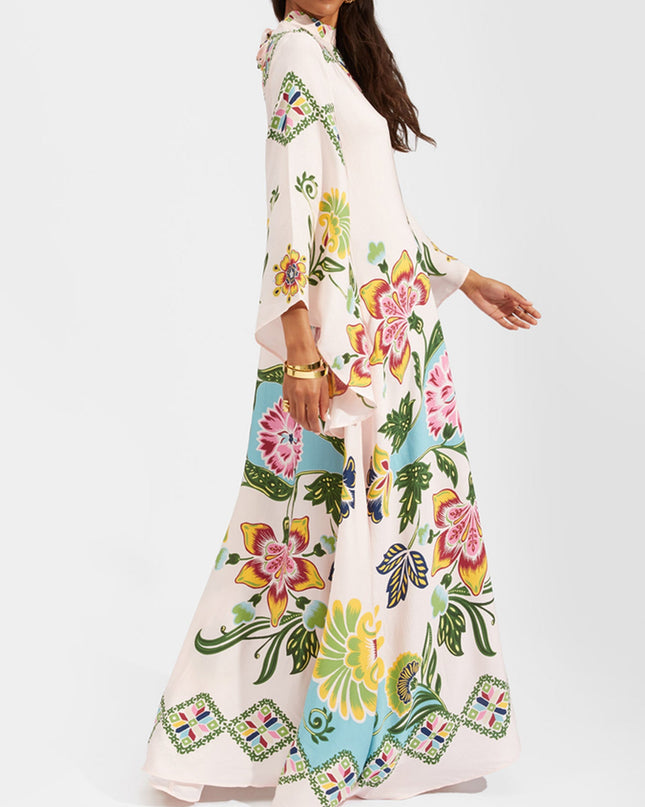 Floral Print Bohemian Long Sleeve Maxi Dress5