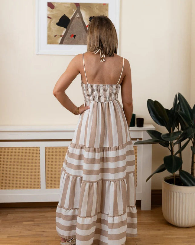 "Sand Stripe" Tiered Maxi Dress