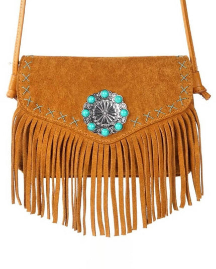 Turquoise Concho Magnetic Closure Flap Leather Bag