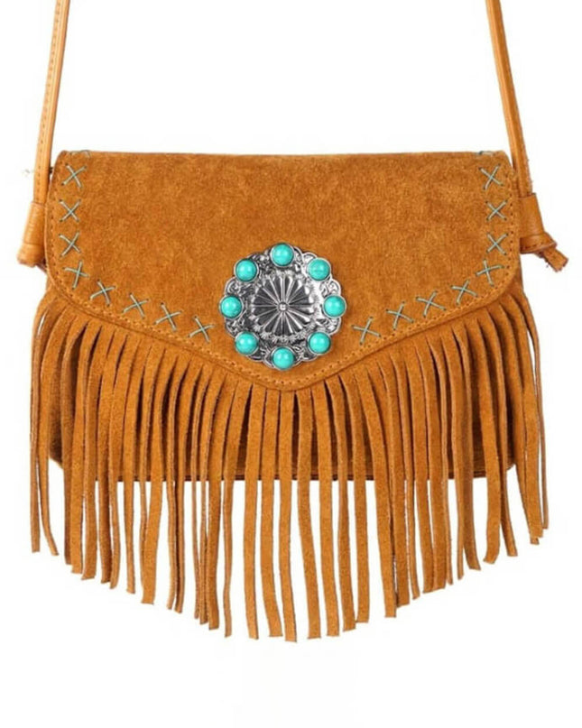 Turquoise Concho Magnetic Closure Flap Leather Bag