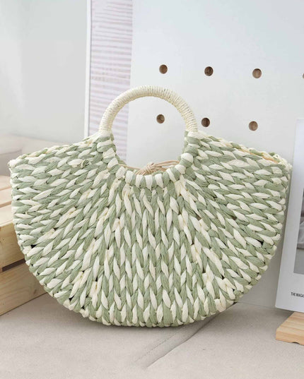 Casual Woven Mixed Color Half Circle Tote Bag