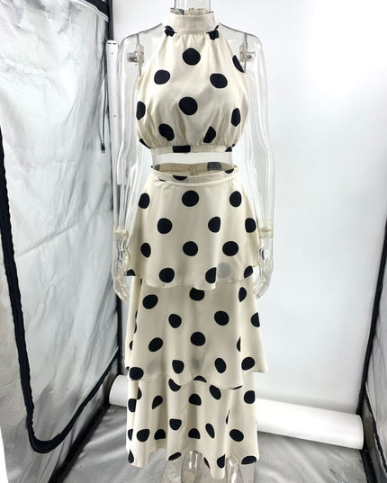 Retro Polka Dot Halter Neck Tiered Maxi Two-Piece Set