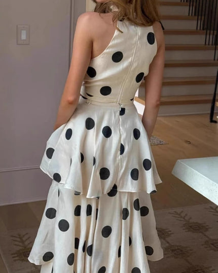 Retro Polka Dot Halter Neck Tiered Maxi Two-Piece Set