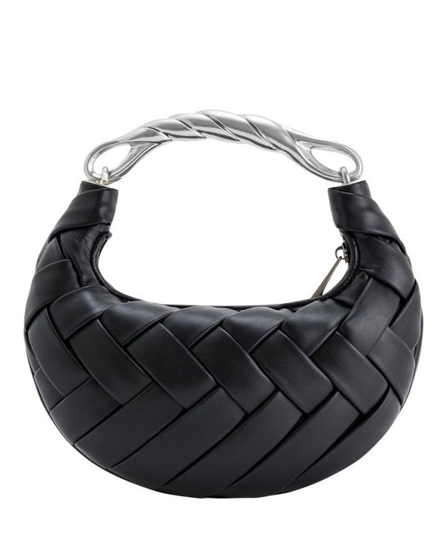 Exquisite Metal Handle Woven Shoulder Bag