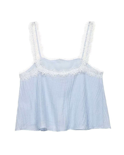 Lace Trim Pleated Cami Top & Midi Skirt Two-Piece Set