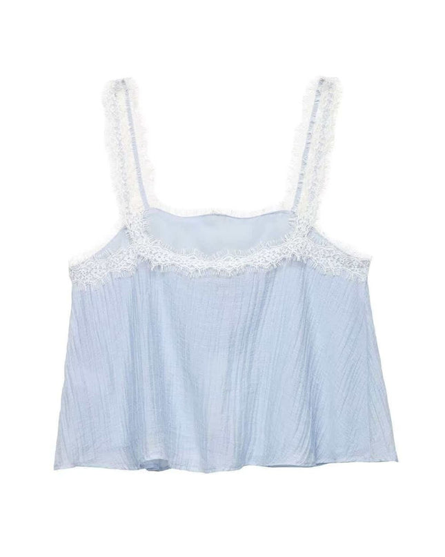 Lace Trim Pleated Cami Top & Midi Skirt Two-Piece Set