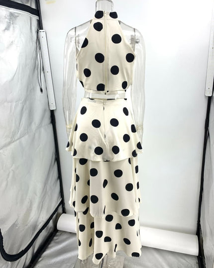 Retro Polka Dot Halter Neck Tiered Maxi Two-Piece Set