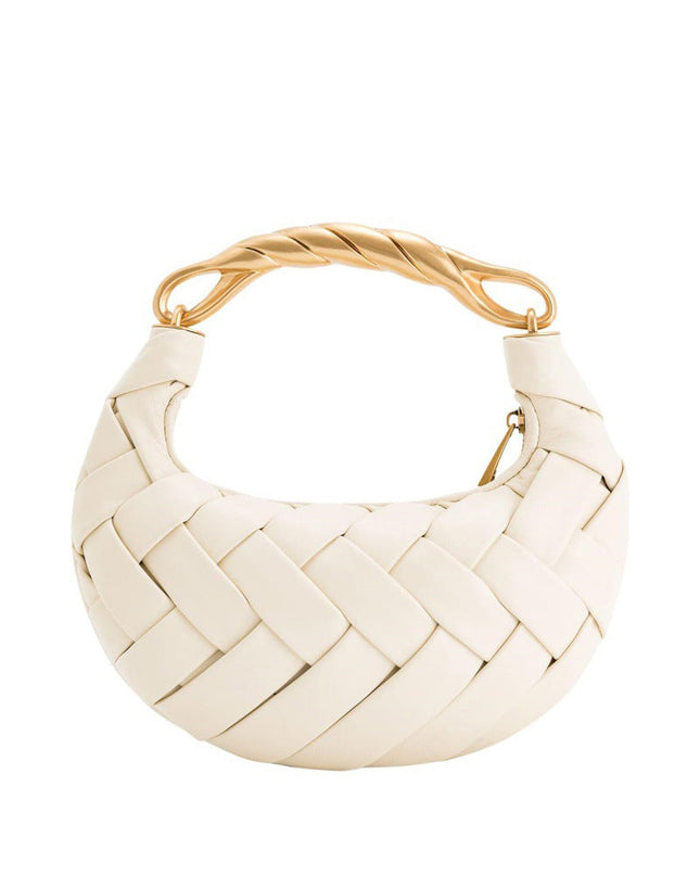 Exquisite Metal Handle Woven Shoulder Bag