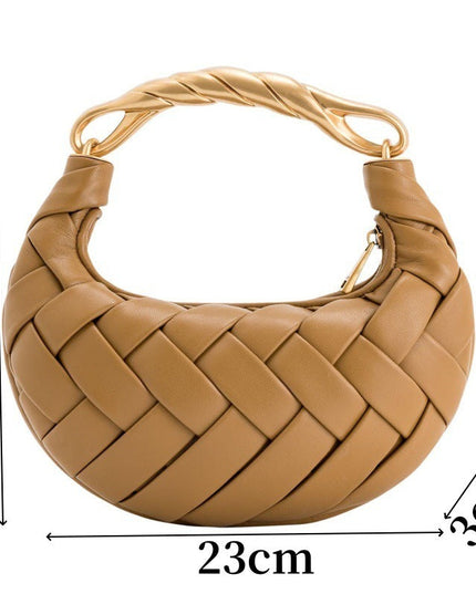 Exquisite Metal Handle Woven Shoulder Bag