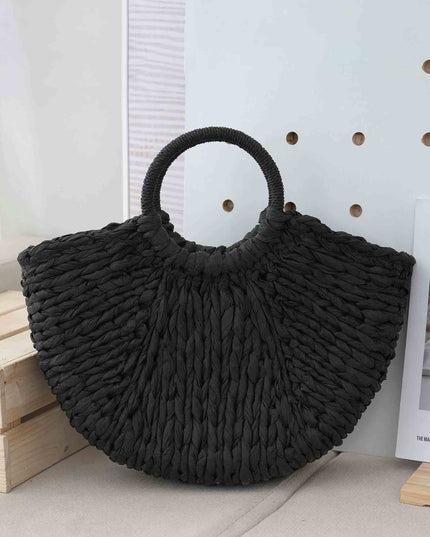 Casual Woven Mixed Color Half Circle Tote Bag