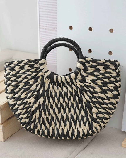 Casual Woven Mixed Color Half Circle Tote Bag