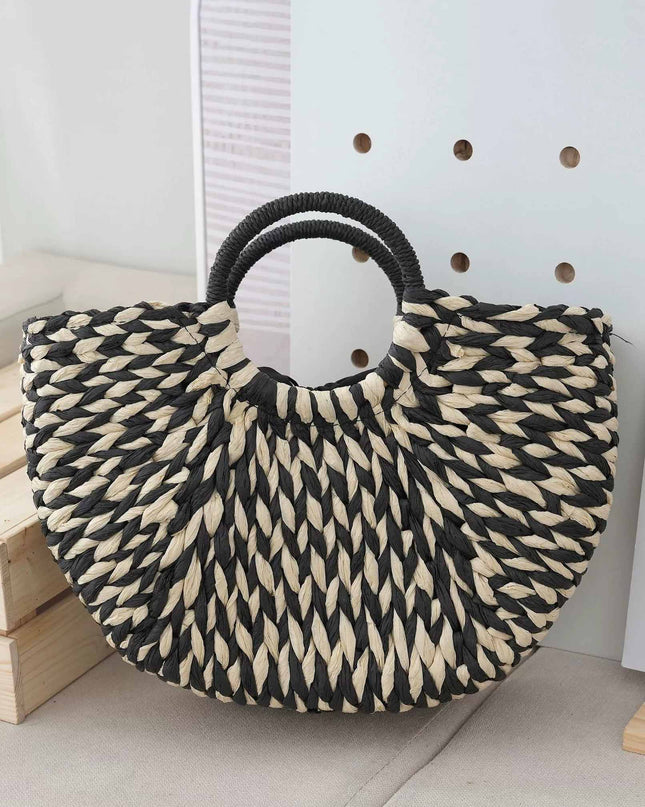 Casual Woven Mixed Color Half Circle Tote Bag
