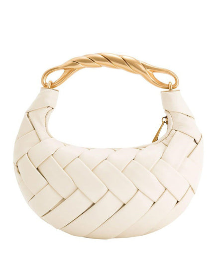 Exquisite Metal Handle Woven Shoulder Bag