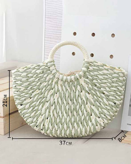 Casual Woven Mixed Color Half Circle Tote Bag