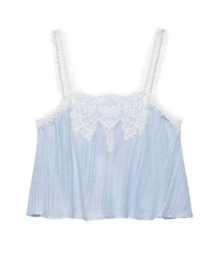 Lace Trim Pleated Cami Top & Midi Skirt Two-Piece Set