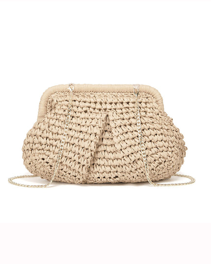 Cloud Dumpling Straw Crossbody Clutch