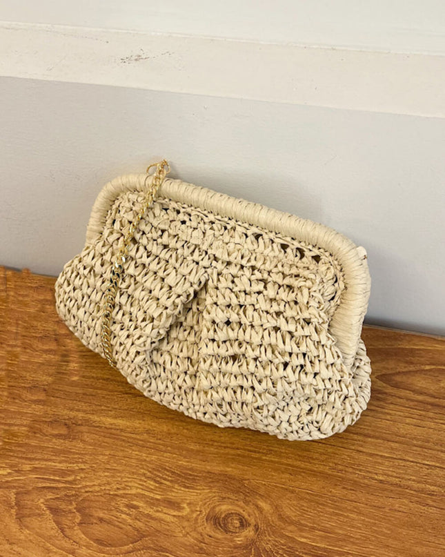 Straw Niche Design Chain Shoulder Crossbody Clutch Bag