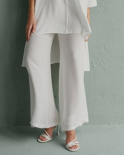 White High-Low Tunic Wide-Leg Pant Two-Piece Set