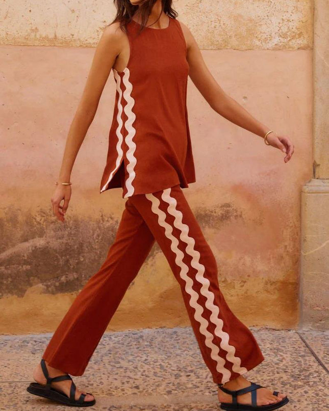 "Desert Wave" Black Wavy Stripe Two-Piece Set