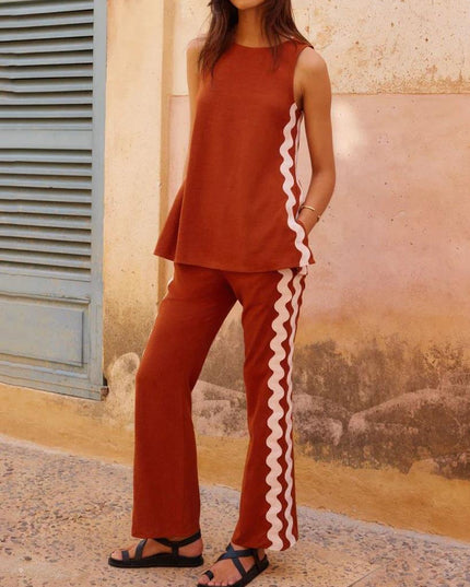 "Desert Wave" Black Wavy Stripe Two-Piece Set