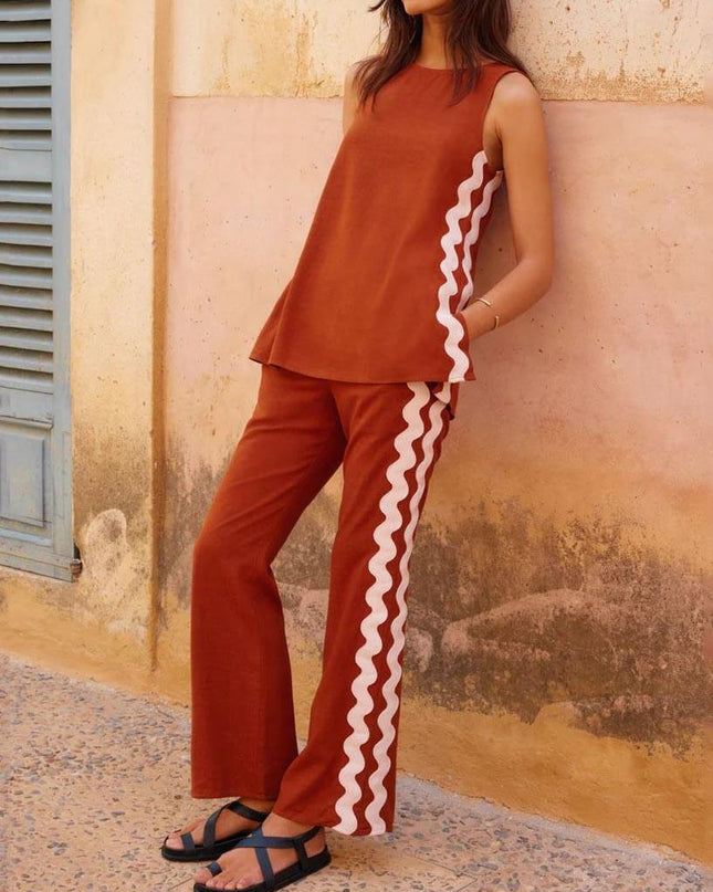 "Desert Wave" Black Wavy Stripe Two-Piece Set