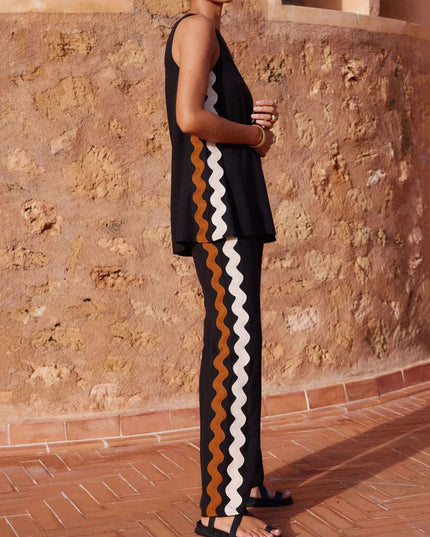 "Desert Wave" Black Wavy Stripe Two-Piece Set