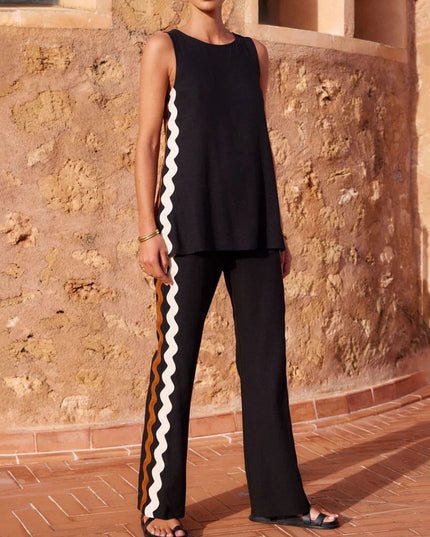 "Desert Wave" Black Wavy Stripe Two-Piece Set