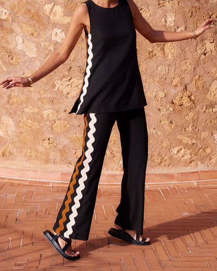 "Desert Wave" Black Wavy Stripe Two-Piece Set