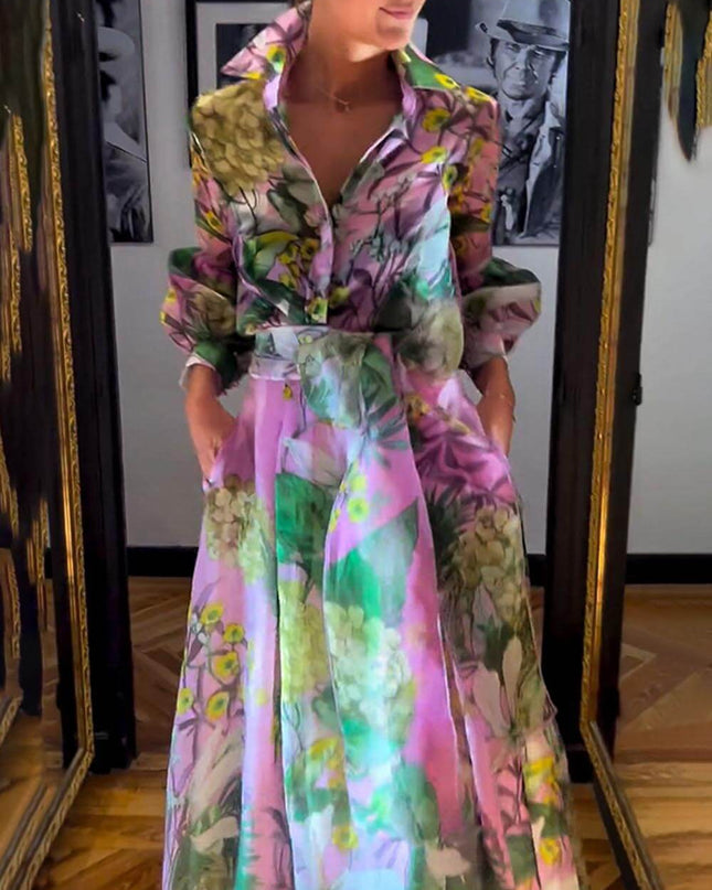 Vibrant Floral Breeze Shirt Long Dress