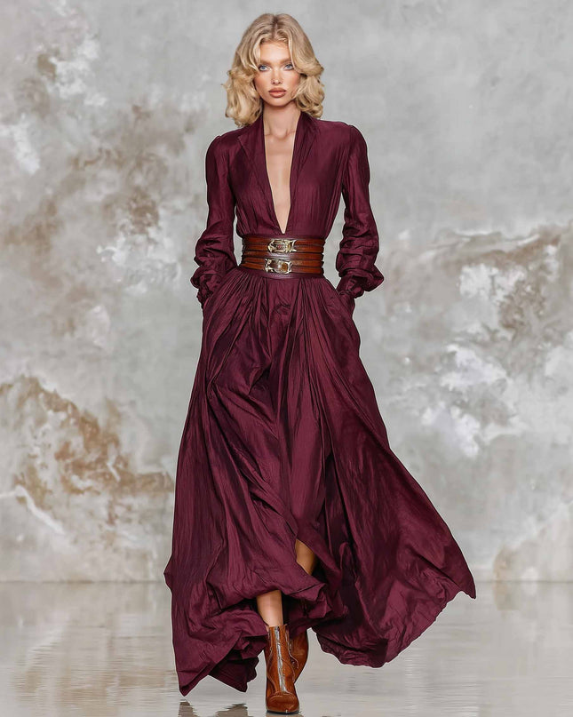 Elegant Deep V-Neck Floor-Length Dress