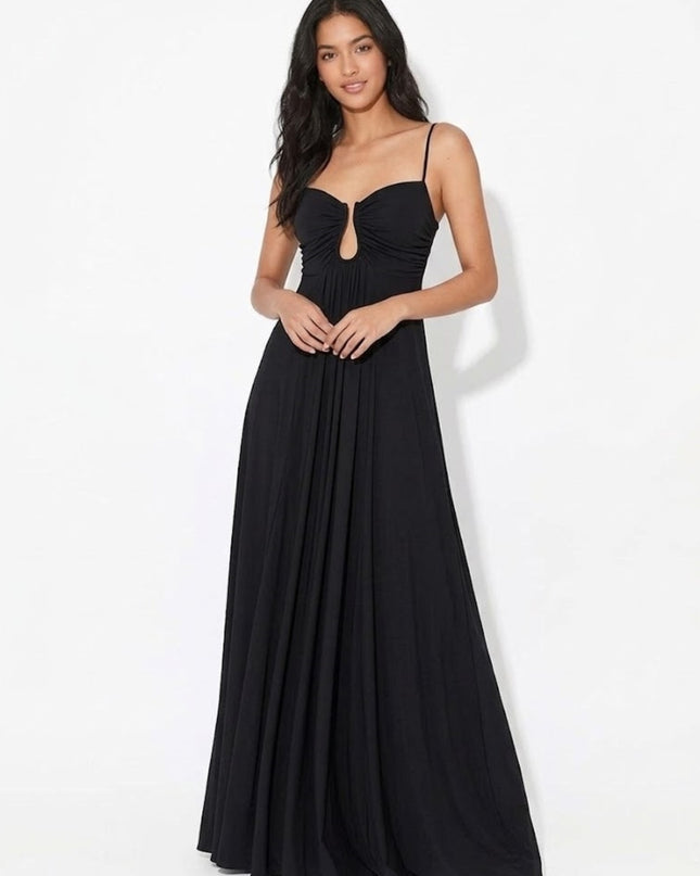 "Olive Whisper" Chiffon Cutout Maxi Dress