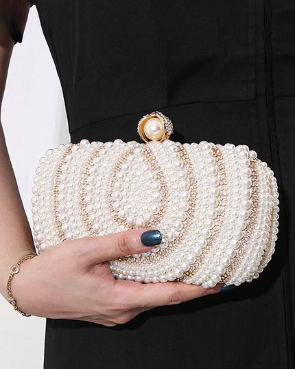 Vintage Ladies Pearl Evening Bag Handmade Beaded Embroidery Bag