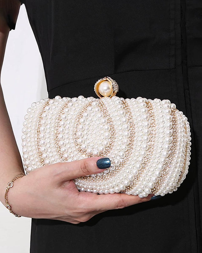 Vintage Ladies Pearl Evening Bag Handmade Beaded Embroidery Bag