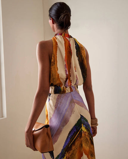 Elegant Abstract Print Tank Top And Maxi Skirt Set