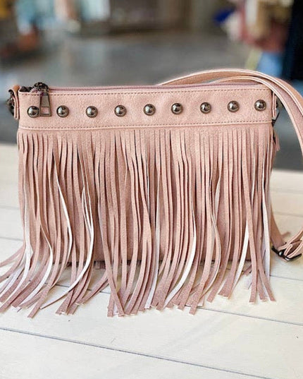 Fringe Decor Crossbody Bag White