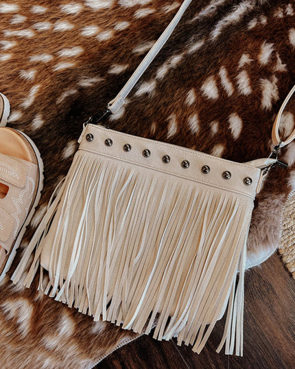 Fringe Decor Crossbody Bag White