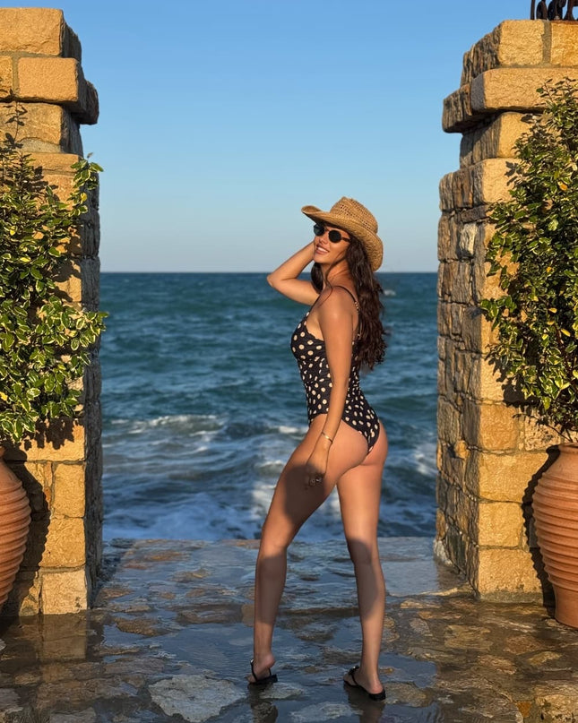 "Golden Dot" Polka Dot 2-in-1 Maxi Dress & One-Piece Swimsuit Set