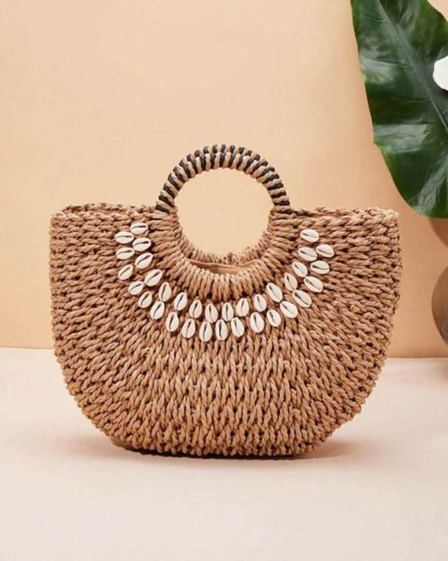 Shell Decor Straw Bag