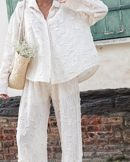 "Botanical Whisper" Cream Textured Floral Two-Piece Set