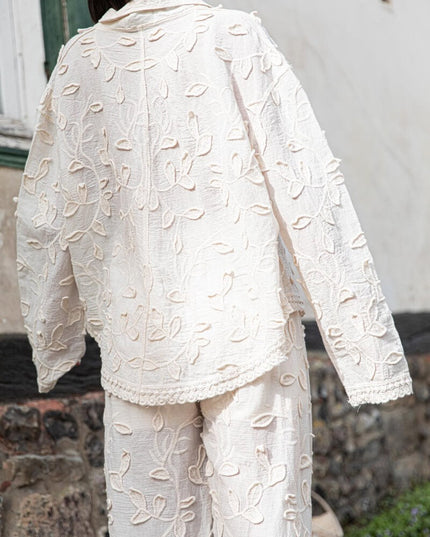 "Botanical Whisper" Cream Textured Floral Two-Piece Set